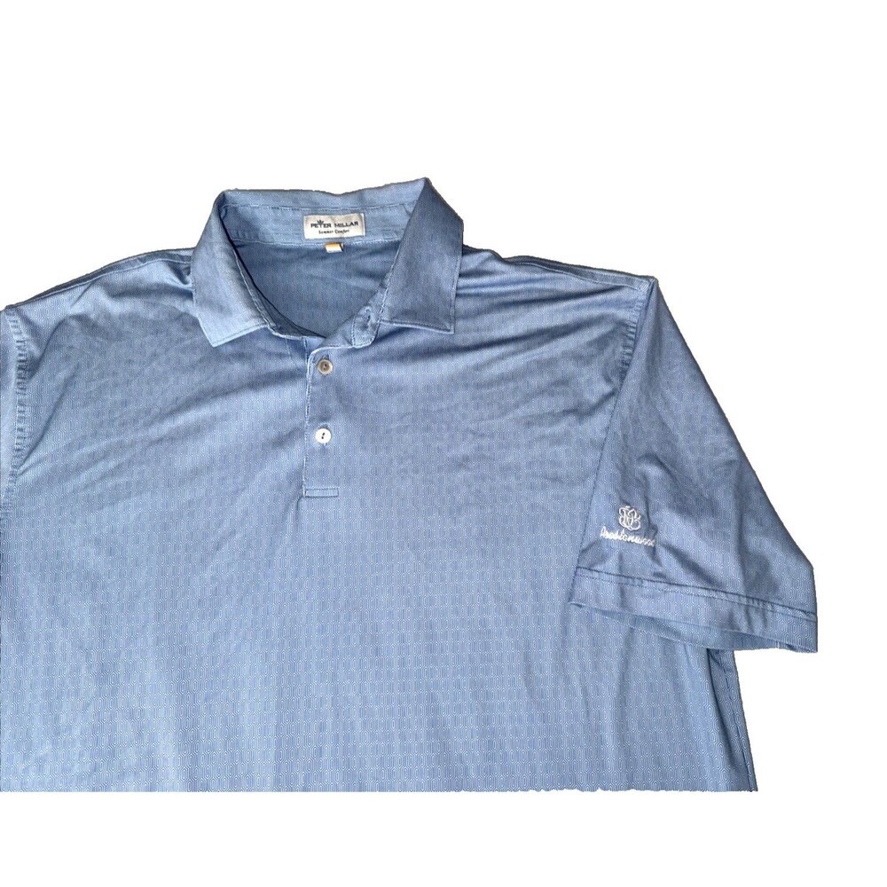 Peter Millar Summer Comfort Polo Shirt Size L Golf Prestonwood Blue Geometric